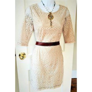 A. Byer Junior's Geometric Lace Mini Dress with V-neck Back